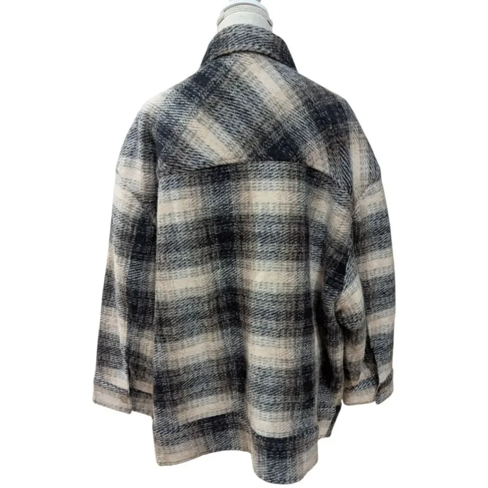 Gap Women's 2XL Wool Relaxed Shirt Jacket in neutral tan plaid